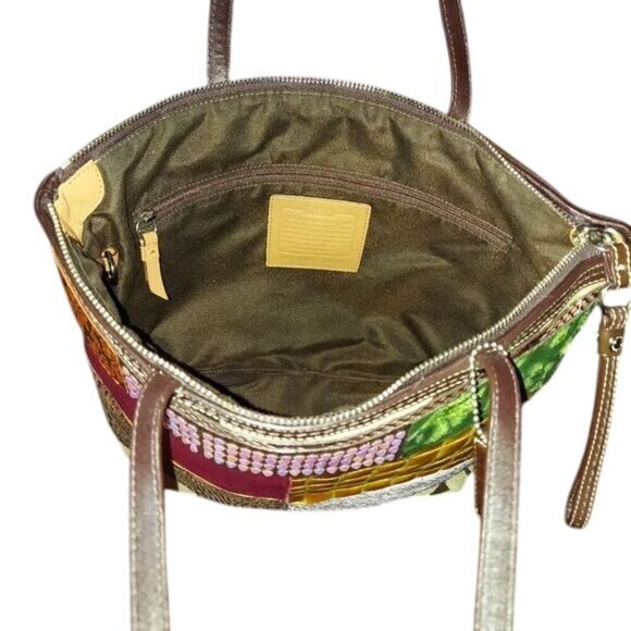 Coach 2010 Patchwork Tote canvas, snakeskin leather, sequins & metallic accents - Picture 6 of 7